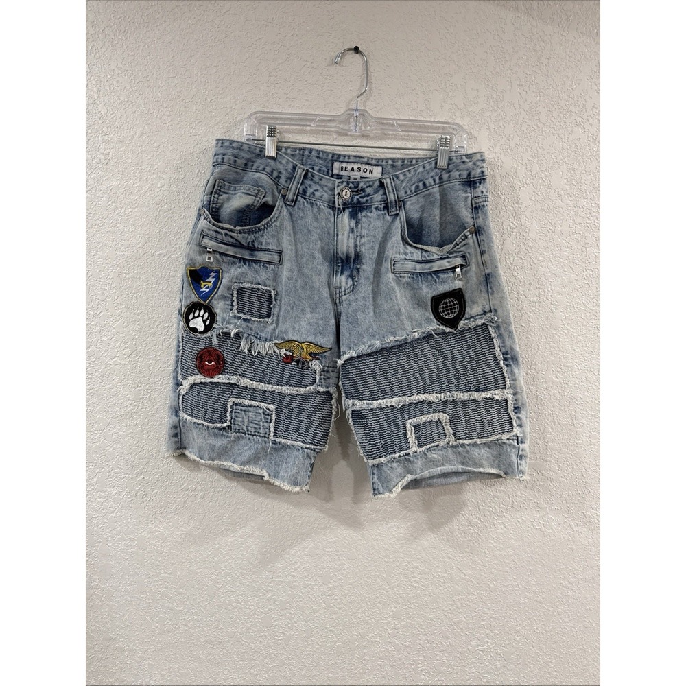 Reason Denim Jean Shorts Men's 38 Streetwear Patchwork